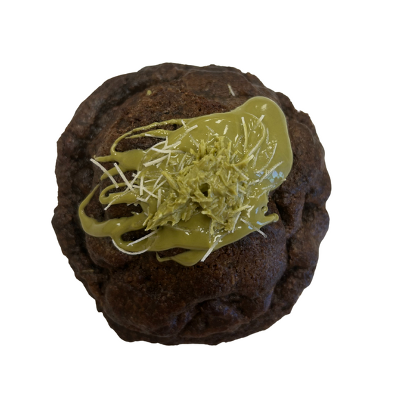 This is our Dubai Chocolate Cookie it's a Dark Chocolate Cookie, with a topping of pistachio cream