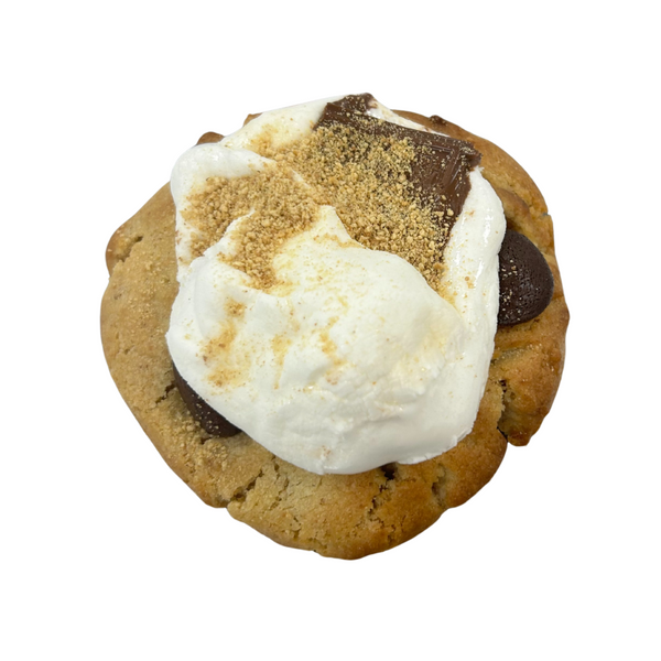 Cookie with marshmallow and chocolate on a white background
