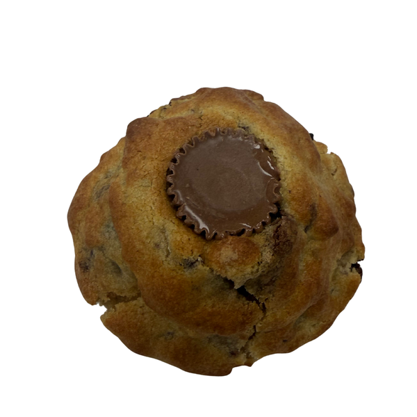 Cookie with a chocolate filling on a white background