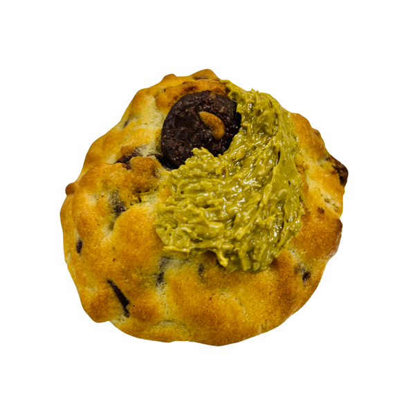 Cookie with green filling on a white background