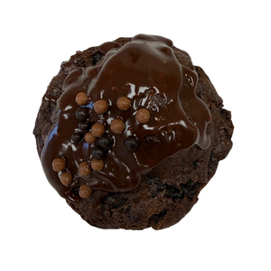 Chocolate cookie with chocolate glaze and sprinkles on a white background