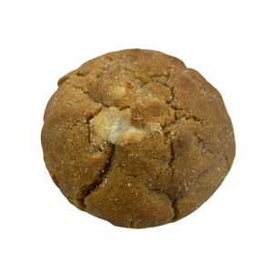 Brown cookie with a white center on a white background