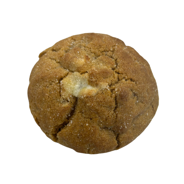 Brown cookie with a white center on a white background