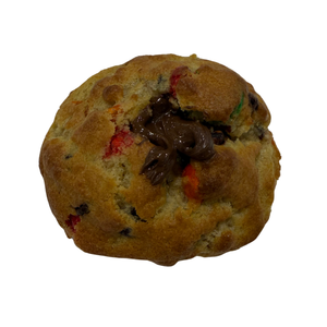 Cookie with chocolate filling on a white background