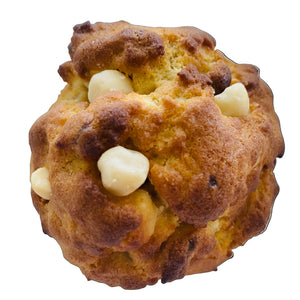 Cookie with white chocolate chips on a white background